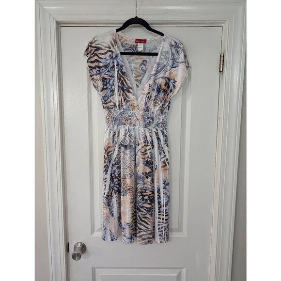 Y2K Babydoll Empire waist Dress‎ women's medium paisley silky 90s elastic waist - Picture 1 of 6